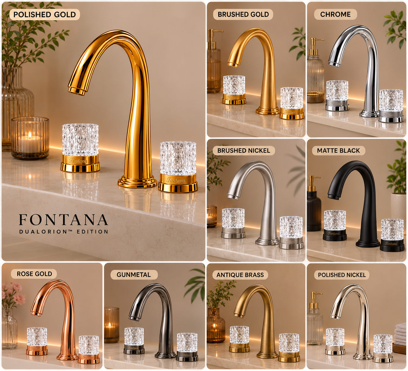 Fontana DualOrion Edition Gold Thermostatic Two Handles Bathroom Faucet